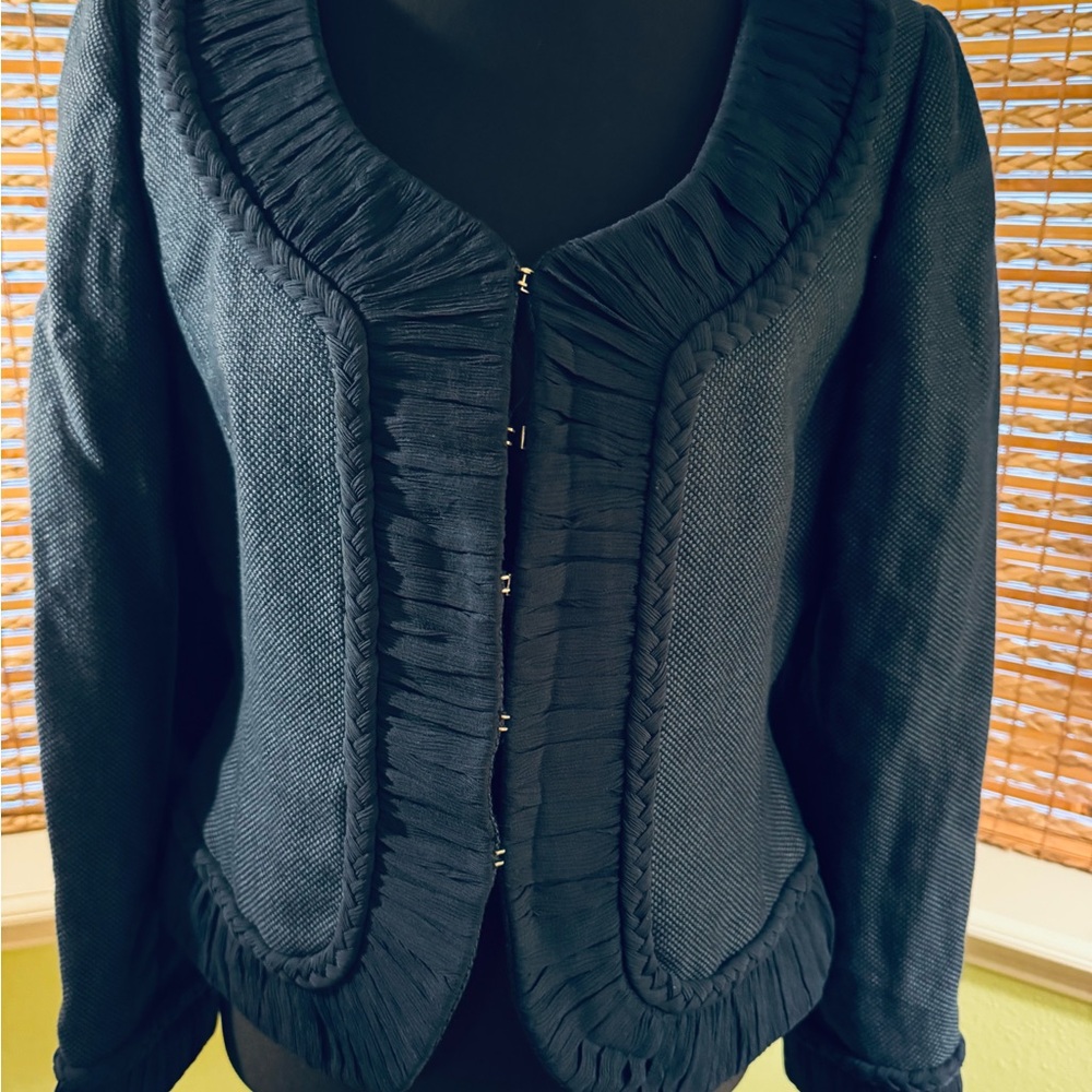 Ellen Tracy Black Textured Braided Trim Blazer